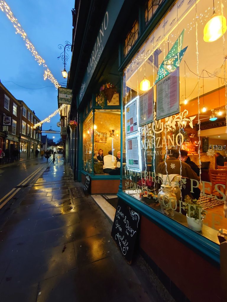 Exterior night shot of Marzano, York